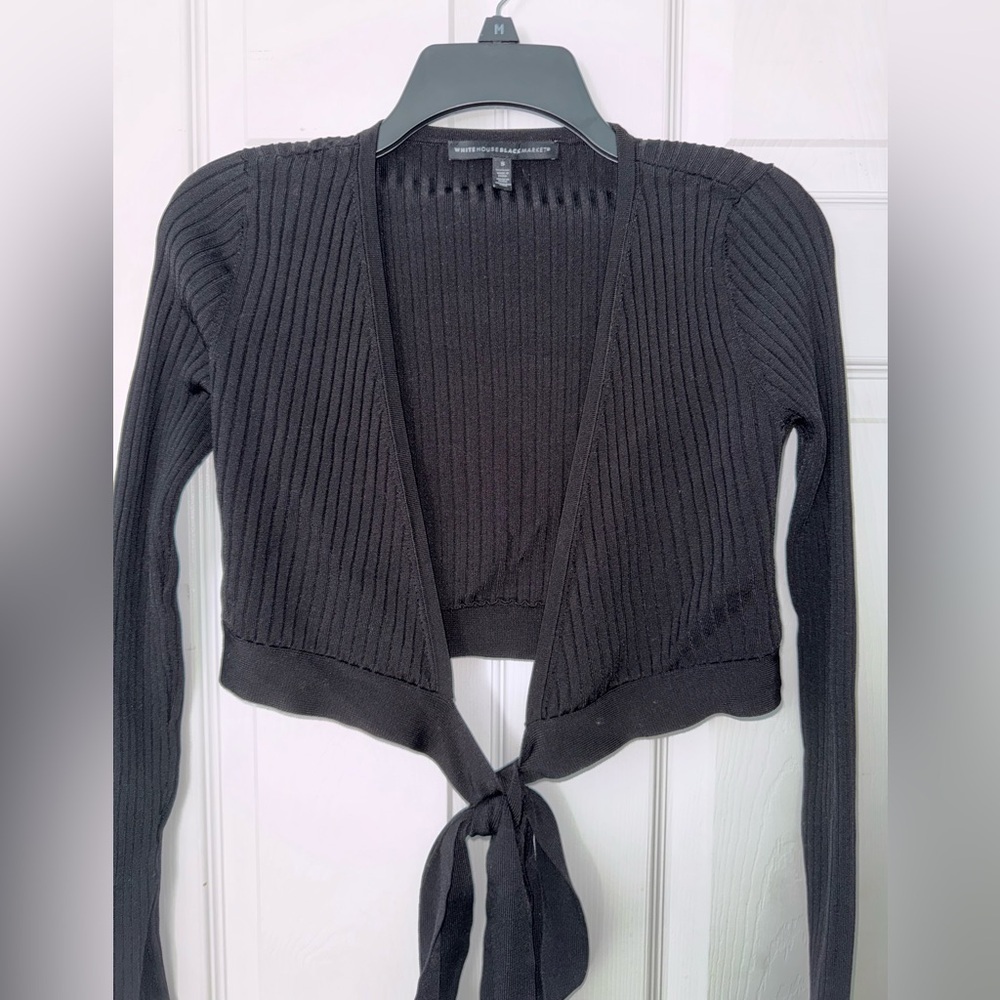 White House Black Market Cropped Ribbed Tie-Front Cardigan | EUC | Size Small
